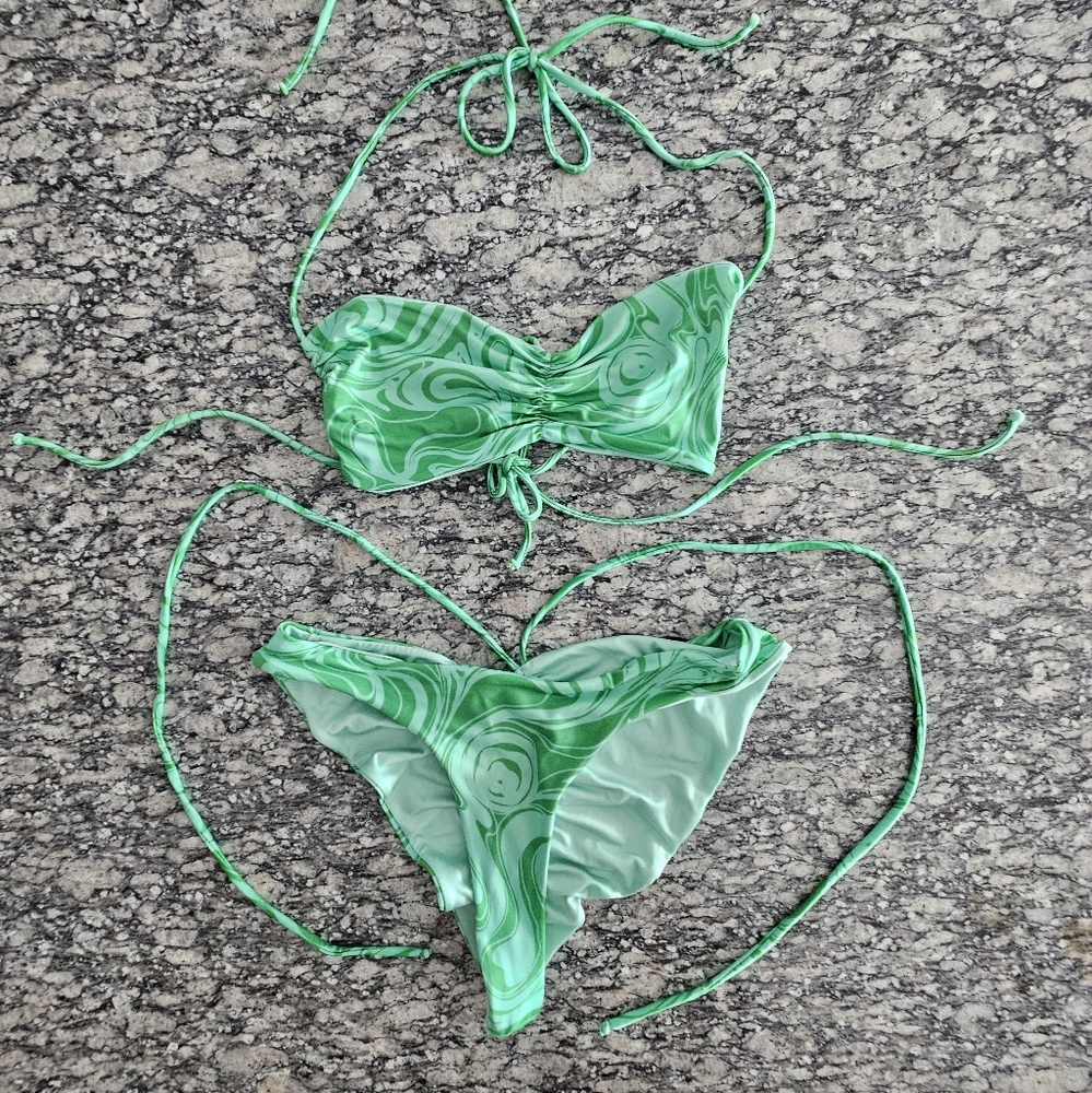 Frankie's Bikinis Naomi Foxy Satin Cheeky Green Camouflage Two Piece - Picture 12 of 15